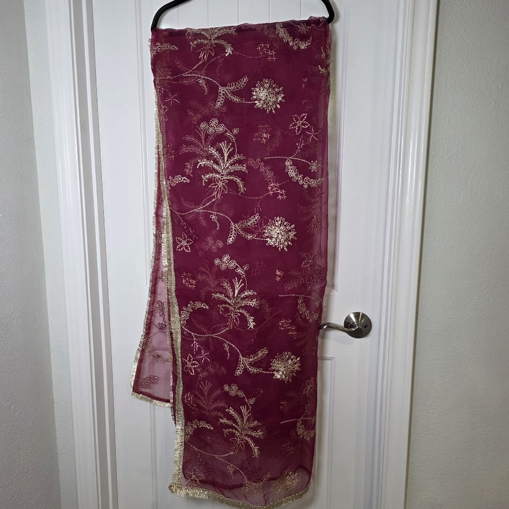 NEW 3 Piece Pakistani Desi Cotton Silk Magenta Women's Embroidered Outfit Medium - Picture 8 of 9